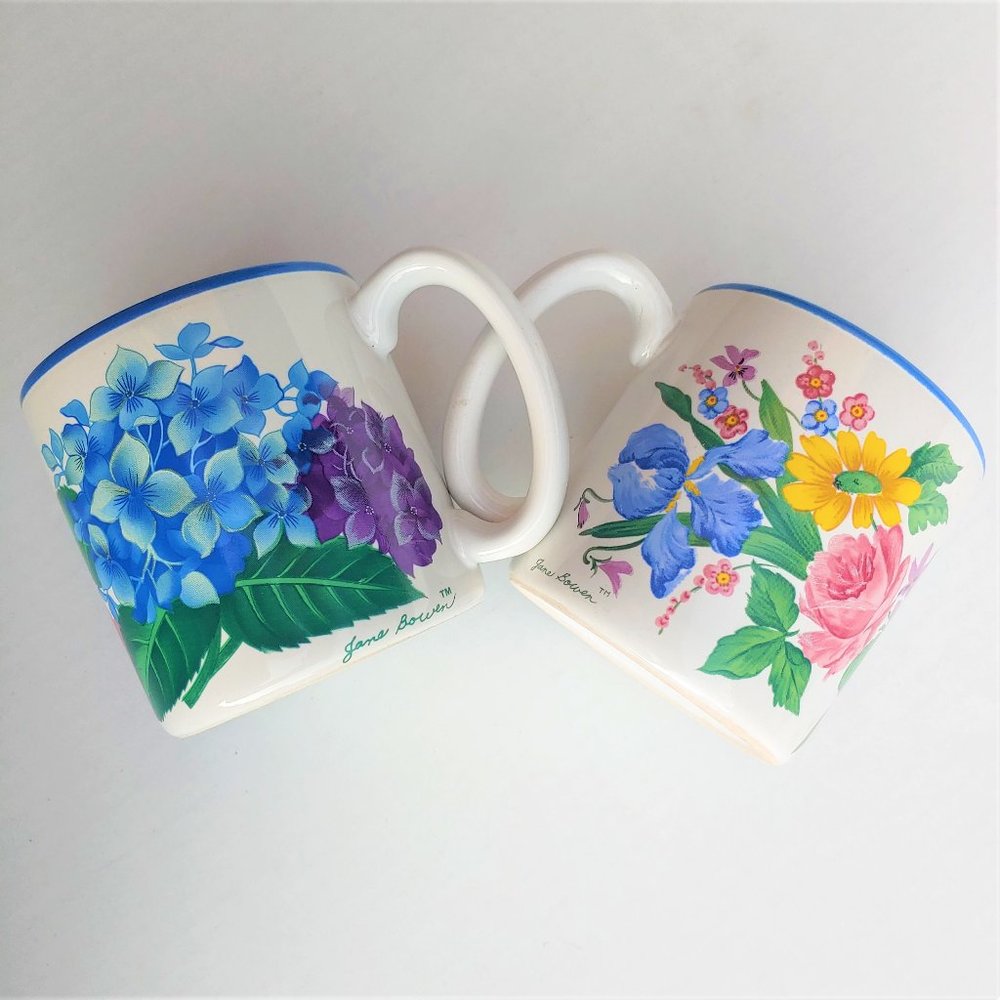 Set of 2 Vintage Jane Bowen Floral Coffee Mug